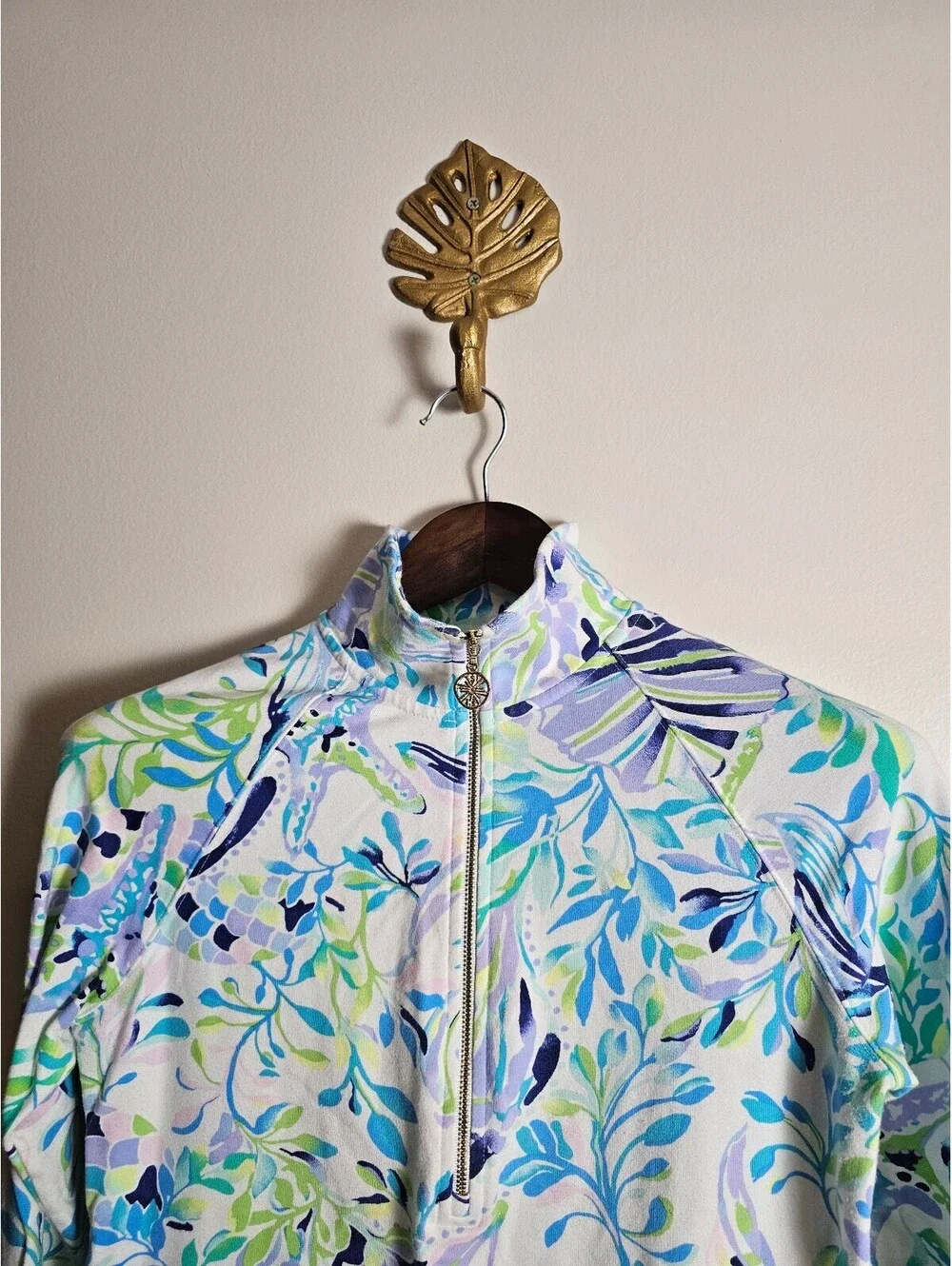 Lilly Pulitzer Shirt Blue & White Womens XXS Zip Up Pullover